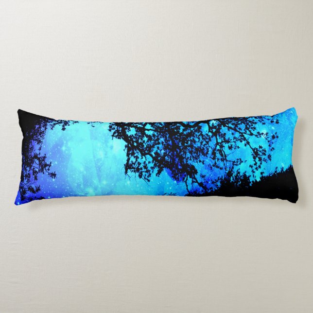 Black Trees Turquoise Periwinkle Space Body Pillow (Front)