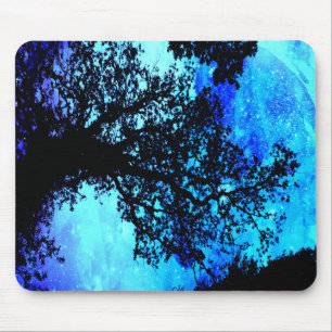 Black Trees Turquoise Periwinkle Space Mouse Pad