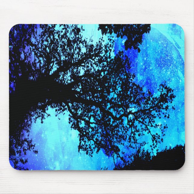 Black Trees Turquoise Periwinkle Space Mouse Pad (Front)