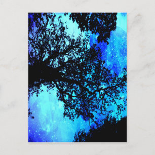Black Trees Turquoise Periwinkle Space Postcard