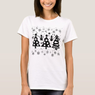 Black Trees Winter Forest Modern Christmas T-Shirt