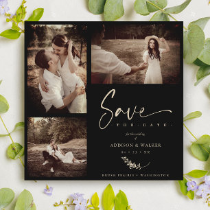 Black Trendy Branches Wedding Save Date 3 Photos