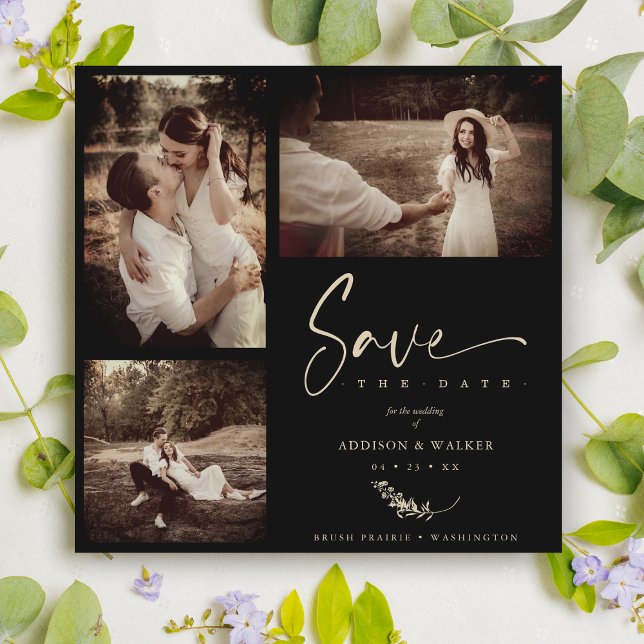 Black Trendy Branches Wedding Save Date 3 Photos (Creator Uploaded)