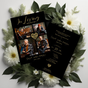 Black Trendy Collage 4 Photos Modern Heart Invitation