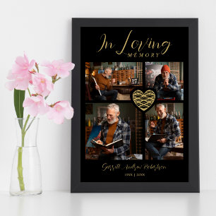 Black Trendy Collage 4 Photos Modern Heart Poster