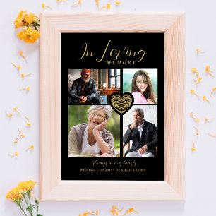 Black Trendy Collage 4 Photos Modern Heart Wedding Foil Prints