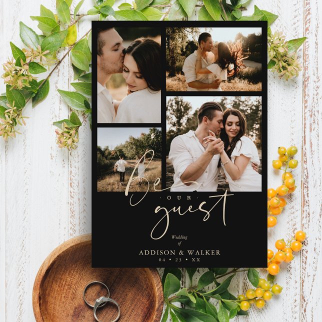 Black Trendy Collage Wedding 4 Photos Invitation (Creator Uploaded)
