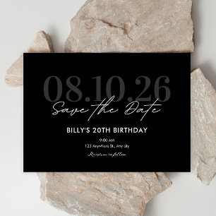 Black Trendy minimalist aesthetic birthday party Save The Date