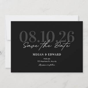 Black Trendy minimalist aesthetic wedding Save The Date