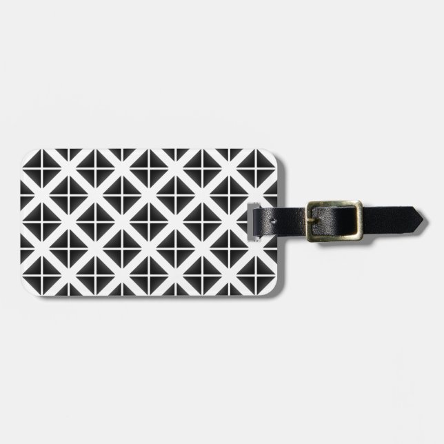 Black Trendy Triangle Pattern Luggage Tag (Front Horizontal)