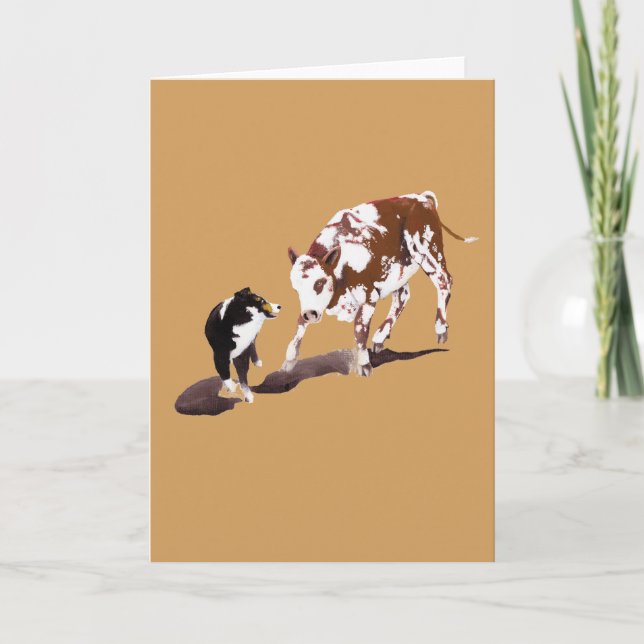 Black Tri Aussie Cow Dog Blank Greeting Card (Front)
