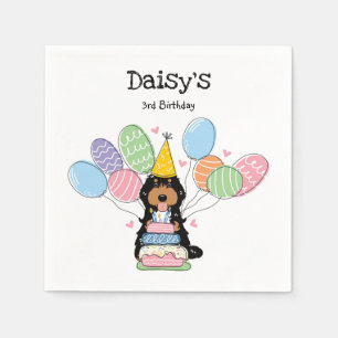 Black Tri Cockapoo Cavapoo Birthday Party Paper Napkin