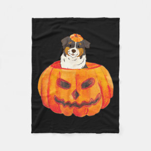 Black Tri Colour Aussie Dog Happy Halloween Pumpki Fleece Blanket