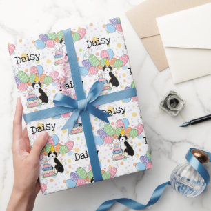 Black Tri Colour Aussiedoodle Dog Birthday Wrapping Paper