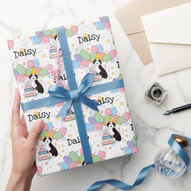 Black Tri Colour Aussiedoodle Dog Birthday Wrapping Paper (Gifting)