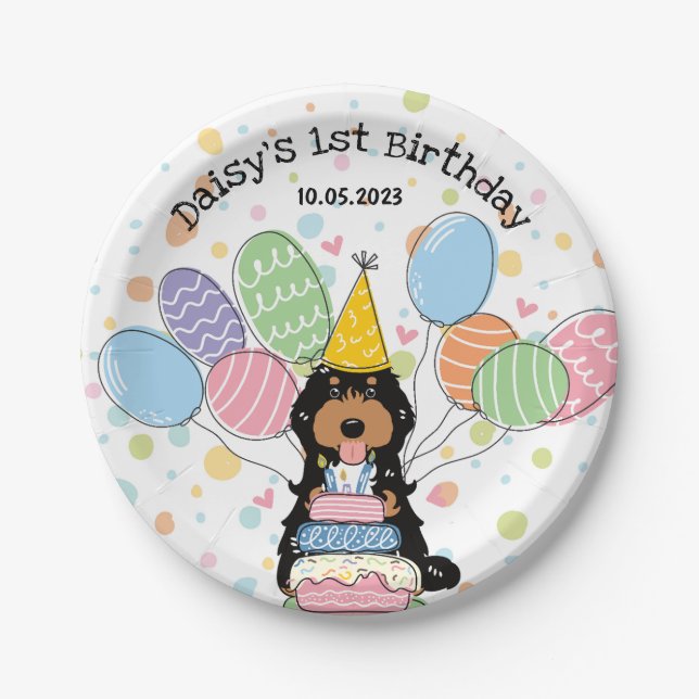 Black Tri Coloured Cockapoo Cavapoo Dog Birthday  Paper Plate (Front)
