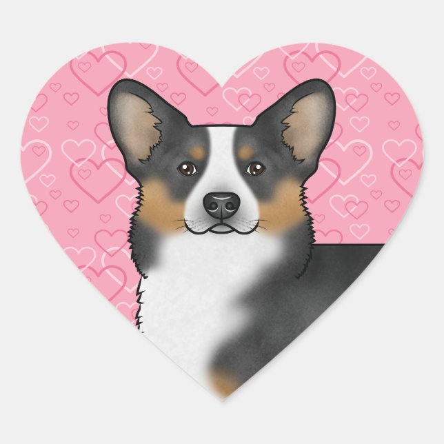 Black Tri Pembroke Welsh Corgi Love Hearts Pink Heart Sticker (Front)