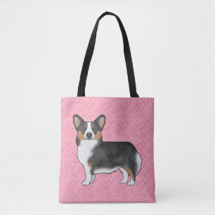Black Tri Pembroke Welsh Corgi Love Hearts Pink Tote Bag