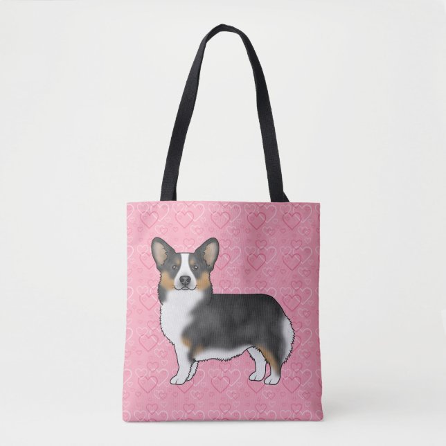 Black Tri Pembroke Welsh Corgi Love Hearts Pink Tote Bag (Front)