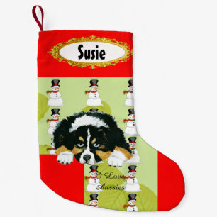 Black Tri Puppy w/Snowman Stocking