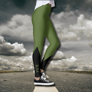 Black Triangle Initial Olive Green Leggings