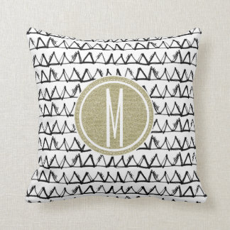 Black Triangles Gold Glitter Monogram Cushion