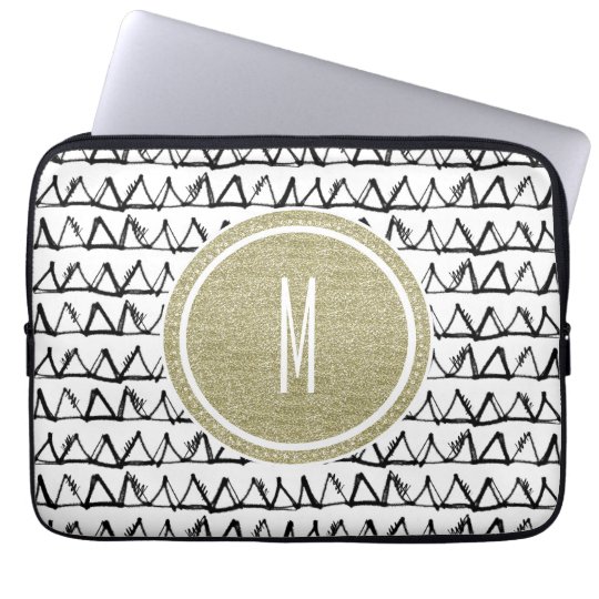 Black Triangles Gold Glitter Monogram Laptop Sleeve