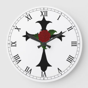 Black Tribal Cross Round Roman Numerals Clock