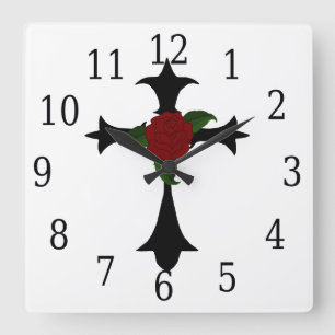 Black Tribal Cross Square Clock