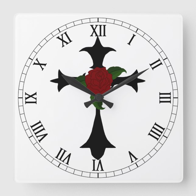 Black Tribal Cross Square Roman Numerals Clock (Front)