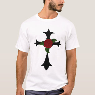 Black Tribal Cross With A Rose T-Shirt