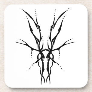 Black Tribal Deer Skull Hunting Design Coaster