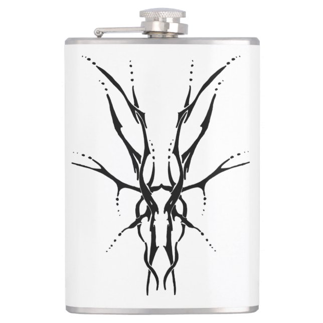 Black Tribal Deer Skull Hunting Design Hip Flask (Front)