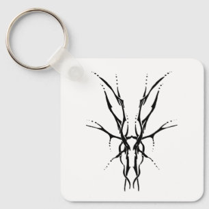 Black Tribal Deer Skull Hunting Design Key Ring