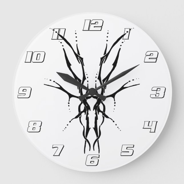 Black Tribal Deer Skull Hunting Design Large Clock (Front)