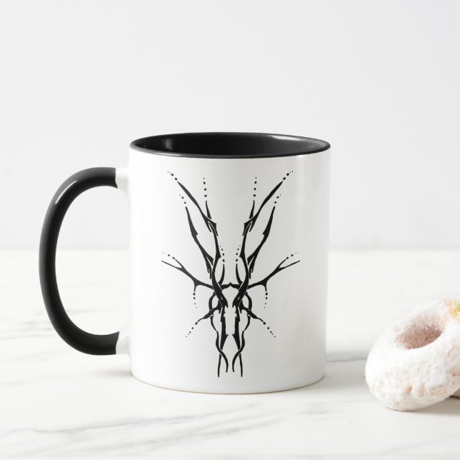 Black Tribal Deer Skull Hunting Design Mug (With Donut)