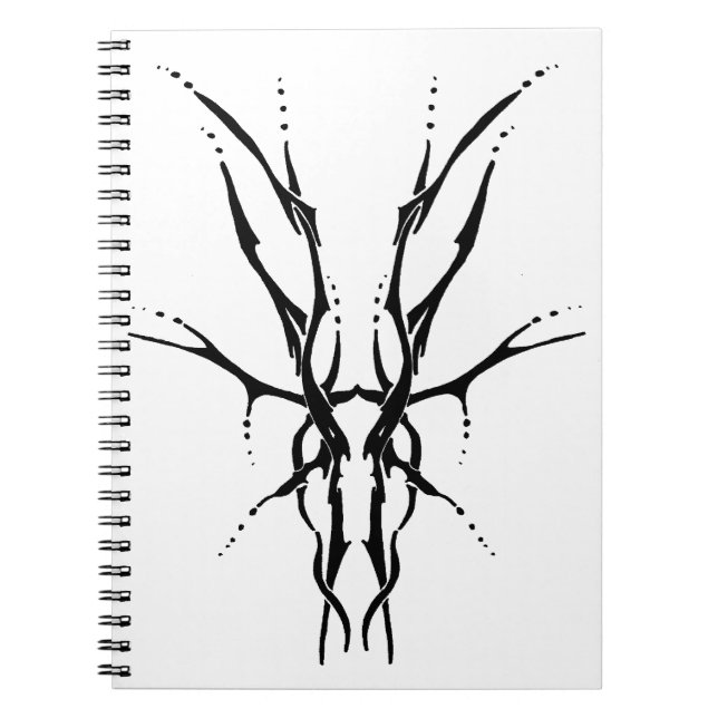 Black Tribal Deer Skull Hunting Design Notebook (Front)