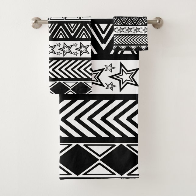 Black Tribal Design Bath Towel Set (Insitu)