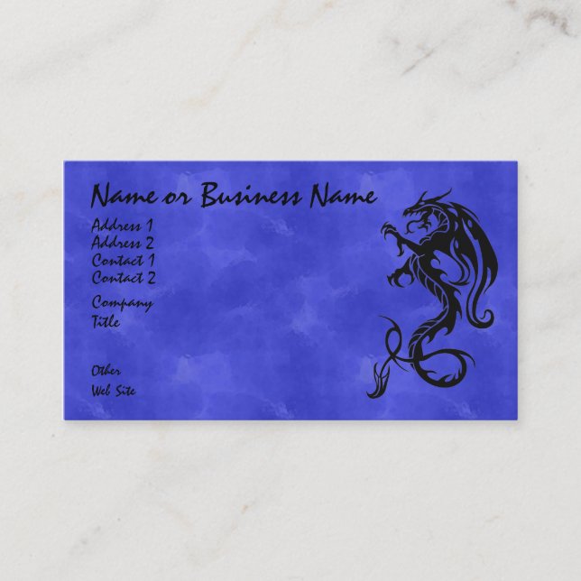 Black tribal Dragon on Blue Business Card (Front)