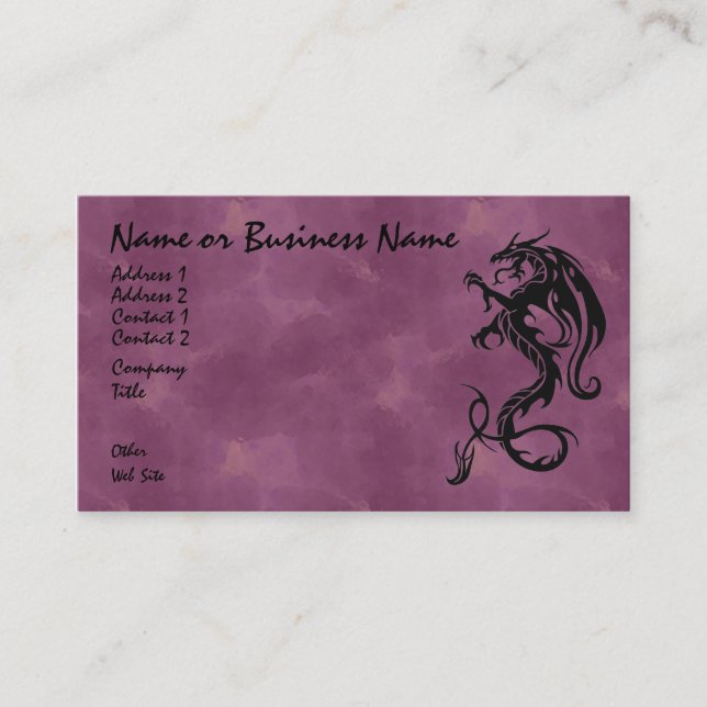 Black Tribal Dragon on Red Business Card (Front)