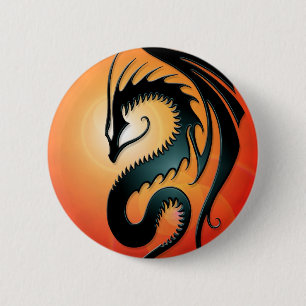Black Tribal Dragon, red 6 Cm Round Badge