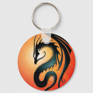 Black Tribal Dragon, red Key Ring