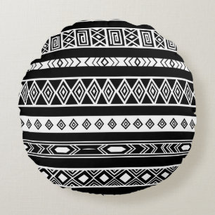 Black Tribal Ethnic Pattern Round Cushion