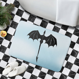Black Tribal Flight Dragon Fantasy Blue Sky Bath Mat