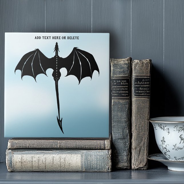 Black Tribal Flight Dragon Fantasy Blue Sky Ceramic Tile (Creator Uploaded)