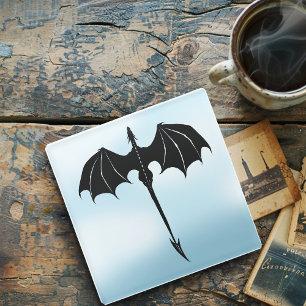 Black Tribal Flight Dragon Fantasy Blue Sky Glass Coaster