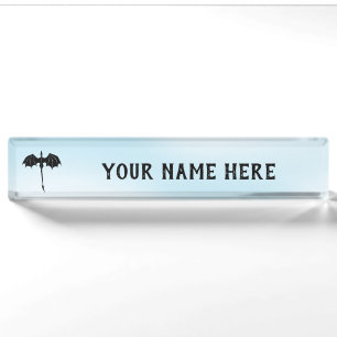 Black Tribal Flight Dragon Fantasy Blue Sky Nameplate