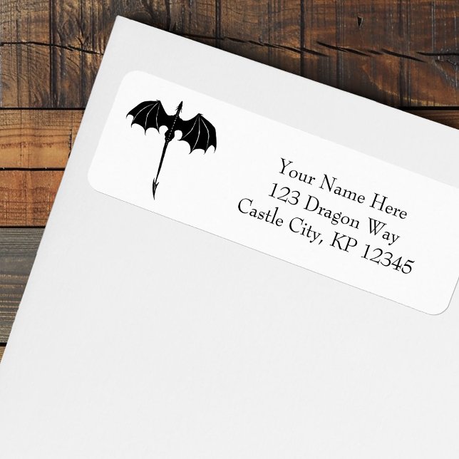 Black Tribal Flight Dragon Fantasy White Return Address Label (Creator Uploaded)