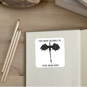Black Tribal Flight Dragon Fantasy White Square Sticker