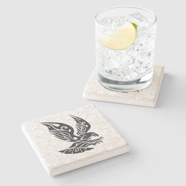 Black Tribal Flying Eagle Illustration Stone Coaster (Side)